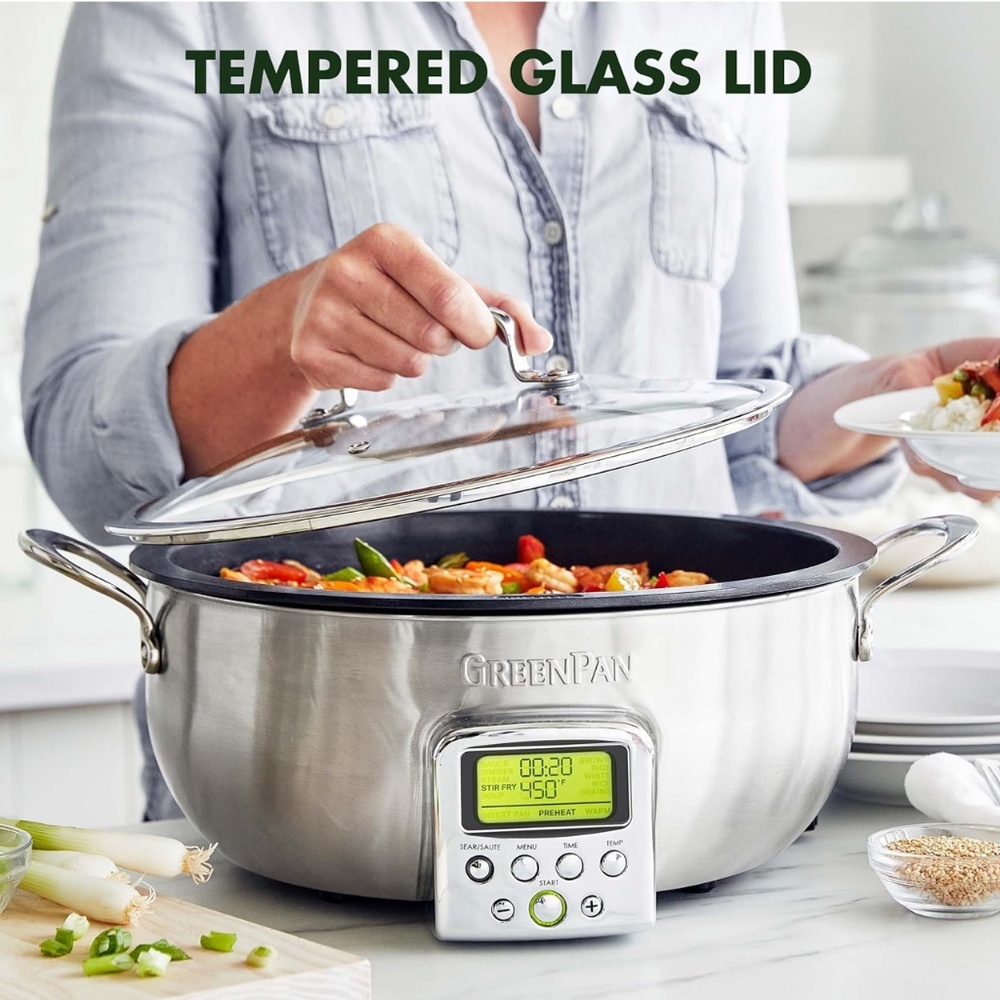 GreenPan Elite 6QT Electric Skillet, Sear Saute Stir-Fry Cook Rice, Healthy Cera